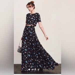 Reformation two piece set: wrap skirt and crop top in 100% georgette size small
